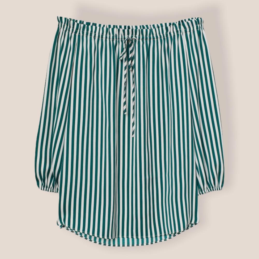 H&M off the shoulder green striped top size 8 (NWOT)